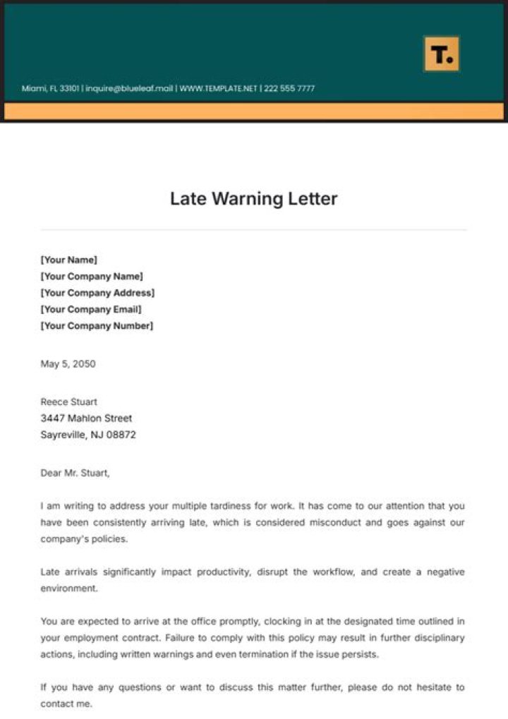 How do you write a late warning letter?